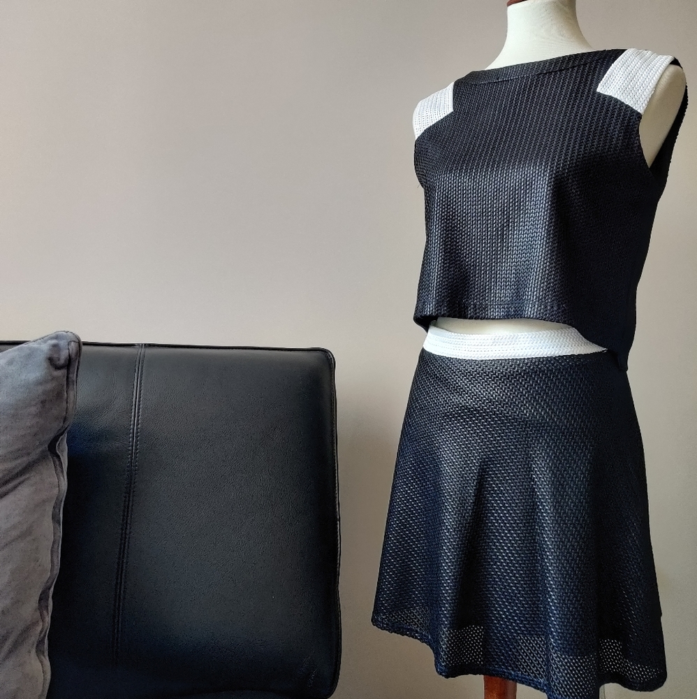 Faux leather crop top and skirt set